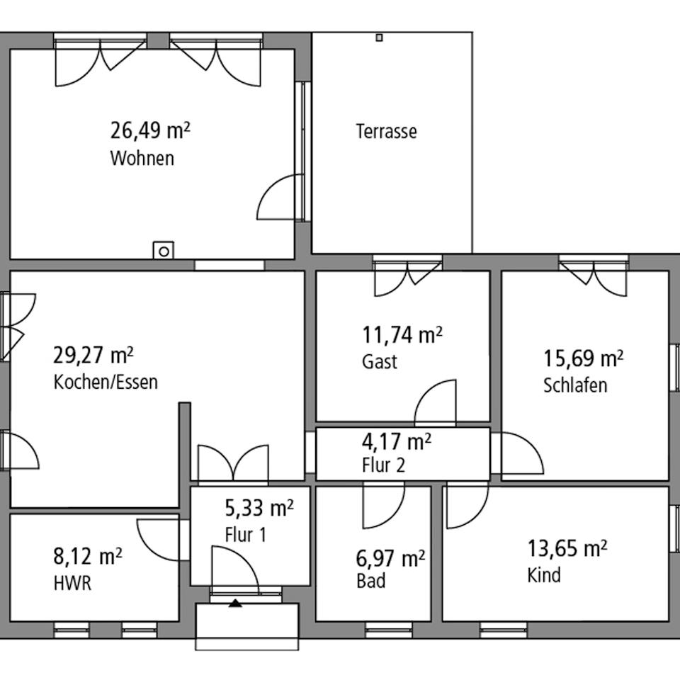 Massivhaus SmartPlus Bungalow 123 von Novum Innovativbau, Bungalow Grundriss 1