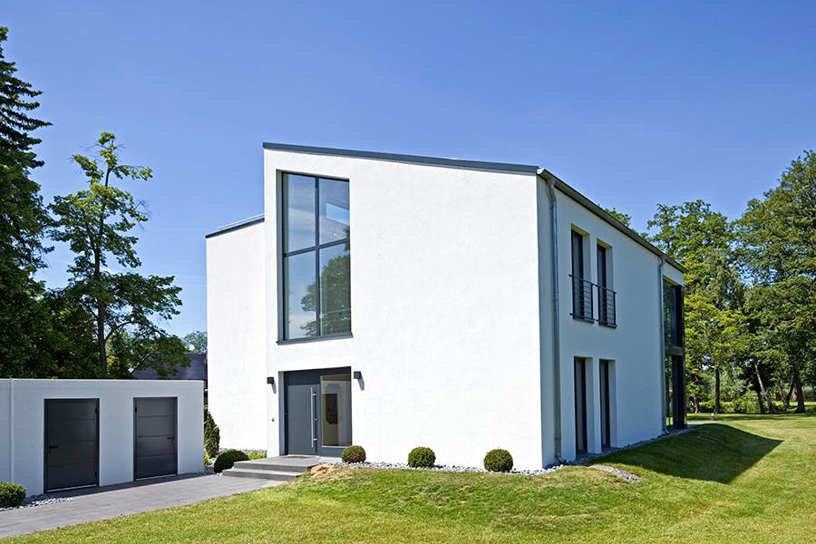 Fertighaus Kundenhaus Jonas von Witt Zimmerei, Pultdachhaus Außenansicht 2