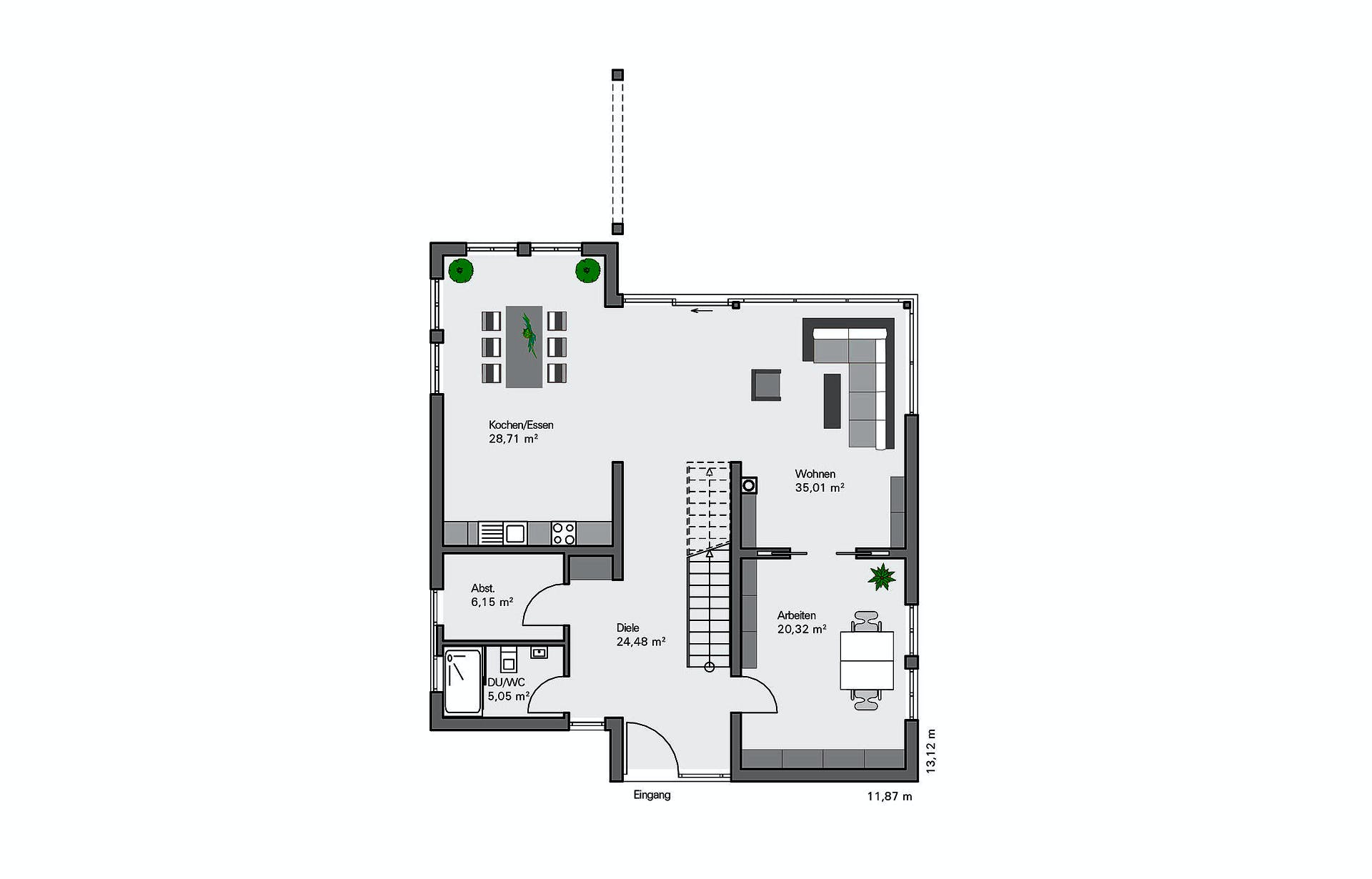 Fertighaus Kundenhaus Jonas von Witt Zimmerei, Pultdachhaus Grundriss 1