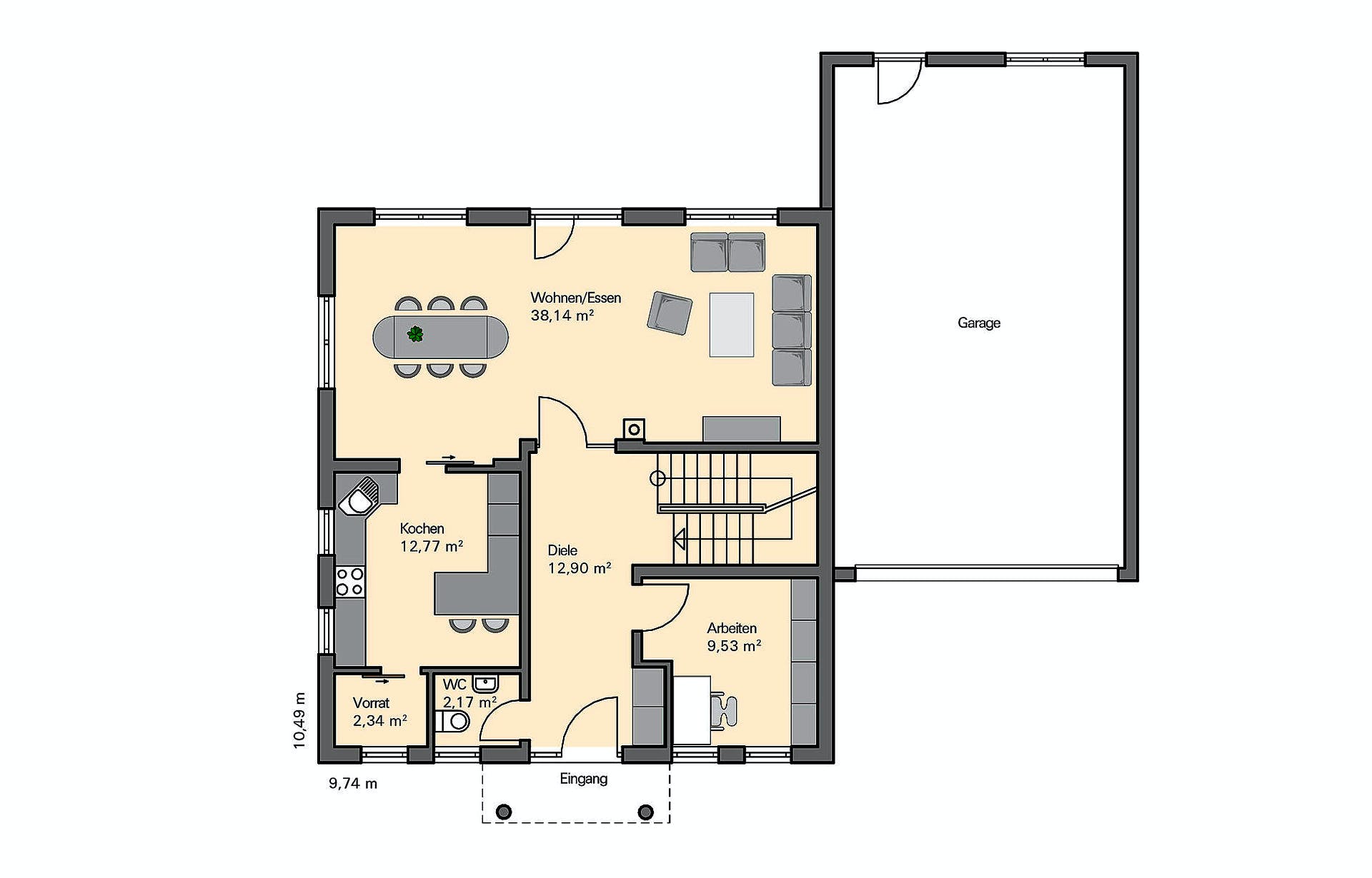 Fertighaus Kundenhaus Lindner von Witt Zimmerei, Stadtvilla Grundriss 1