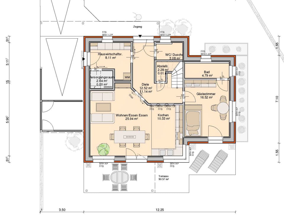 Fertighaus Stadthaus Klassisch von Zimmerer-Profibau Schlüsselfertig ab 510000€, Satteldach-Klassiker Grundriss 1
